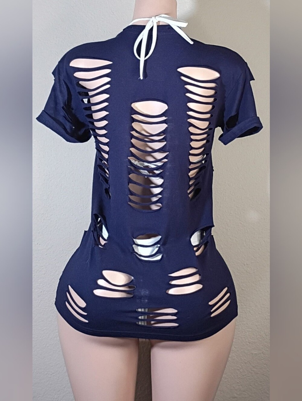 Navy Camaro Custom Graphic Distressed Women’s Tee - Picture 6 of 7